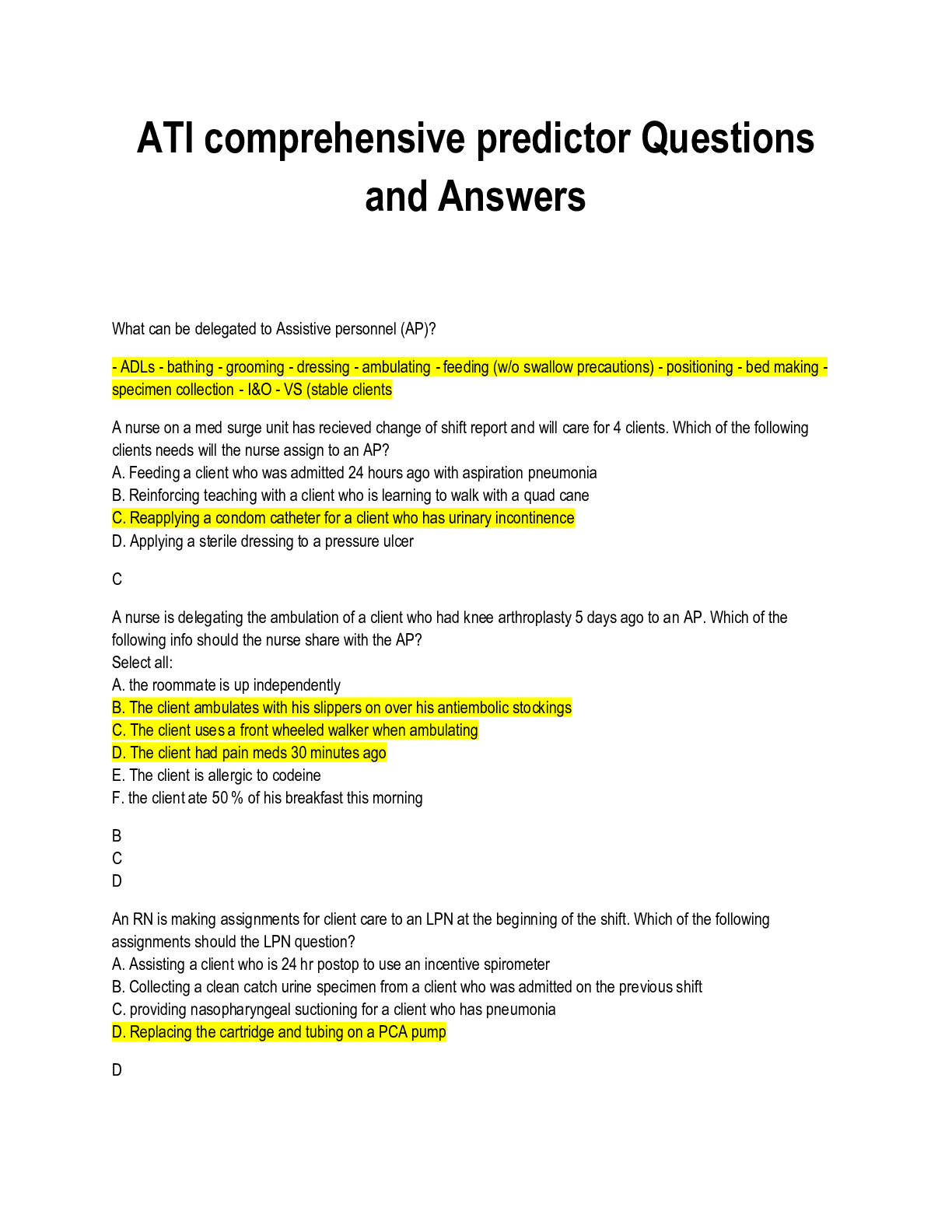 Preview image for ATI comprehensive predictor Questions and Answers